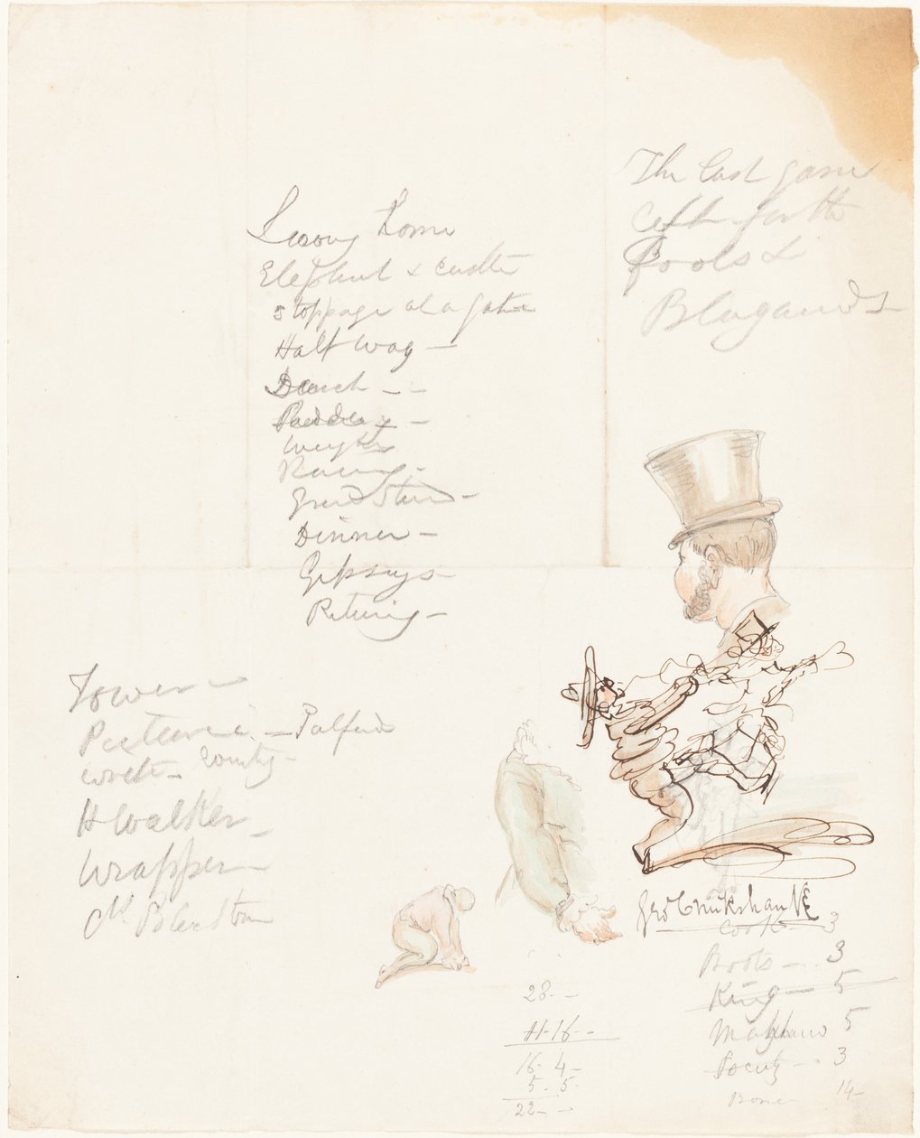 Croquis de tête, bras et figure agenouillée - George Cruikshank