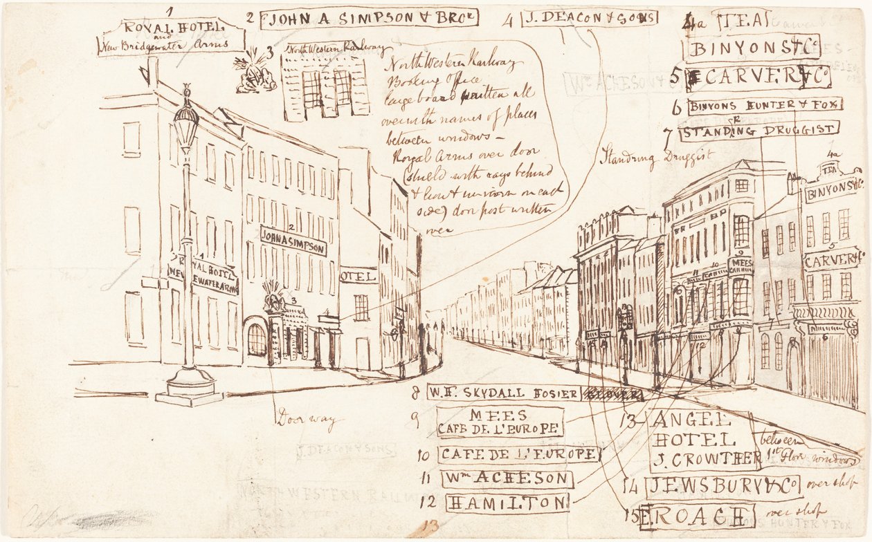 Perspective de Rue avec Lieux de Commerce Étiquetés - George Cruikshank