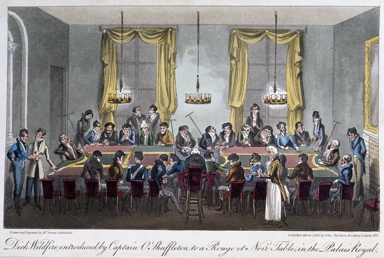 Table de jeux au Palais Royal - dans "Life in Paris" par David Carey, Londres - George Cruikshank