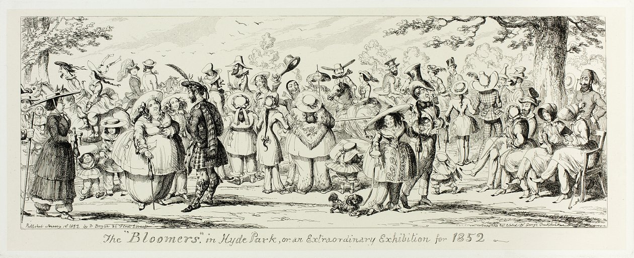 Les "Bloomers" à Hyde Park, ou une exposition extraordinaire pour 1852, des gravures sur acier de George Cruikshank aux Almanachs comiques : 1835-1853 - George Cruikshank