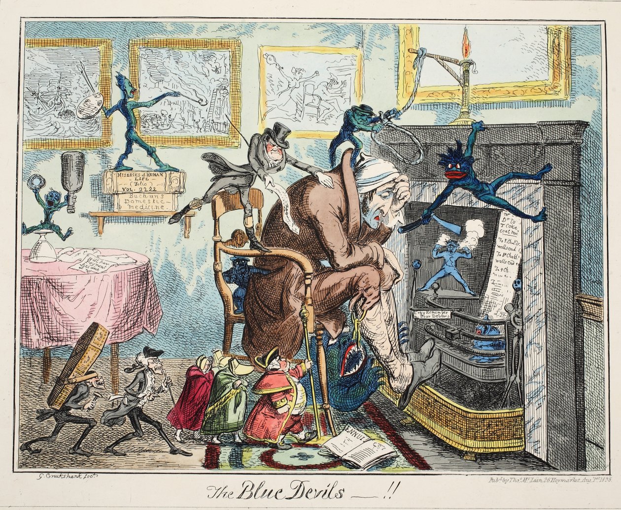 Les Diables Bleus, pub. 1835 (gravure en couleur) - George Cruikshank