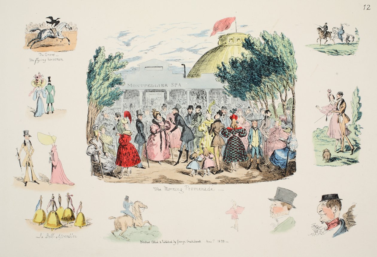 La promenade matinale, pub. 1833 (gravure en couleur) - George Cruikshank