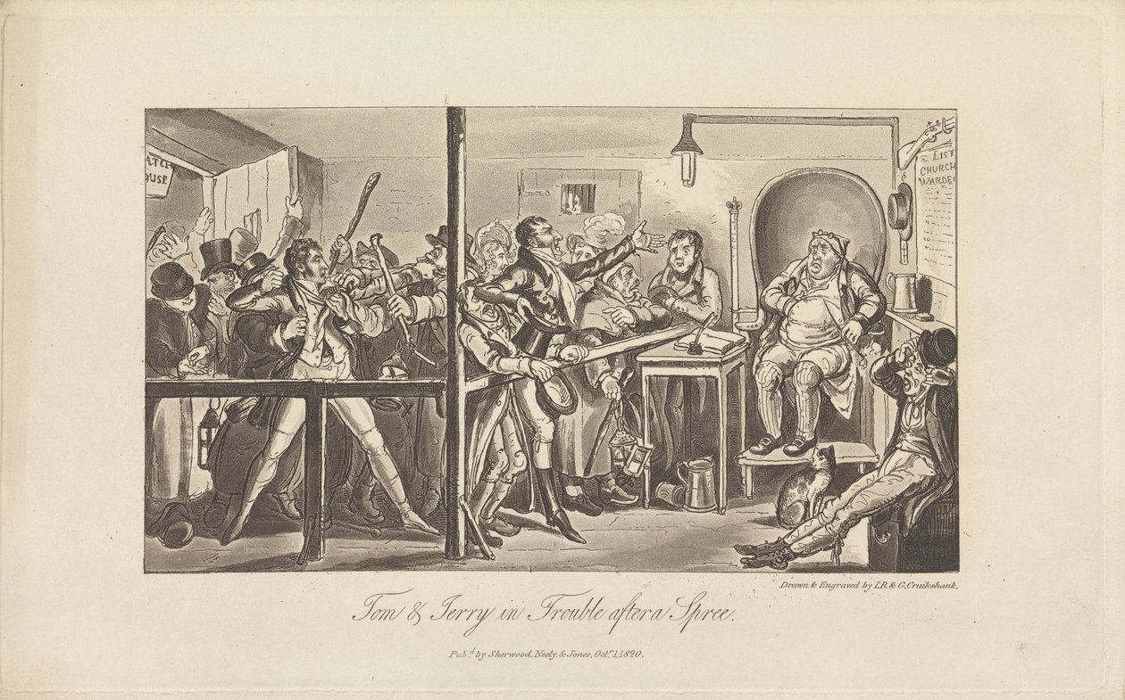 Tom et Jerry en difficulté après une virée - George Cruikshank
