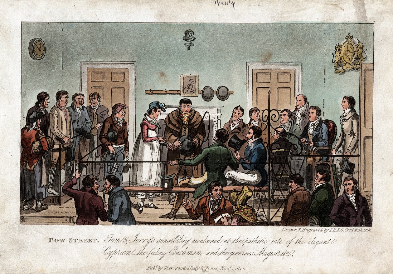 Tom et Jerry en observateurs au tribunal de Bow Street, Londres, 1821 - George Cruikshank