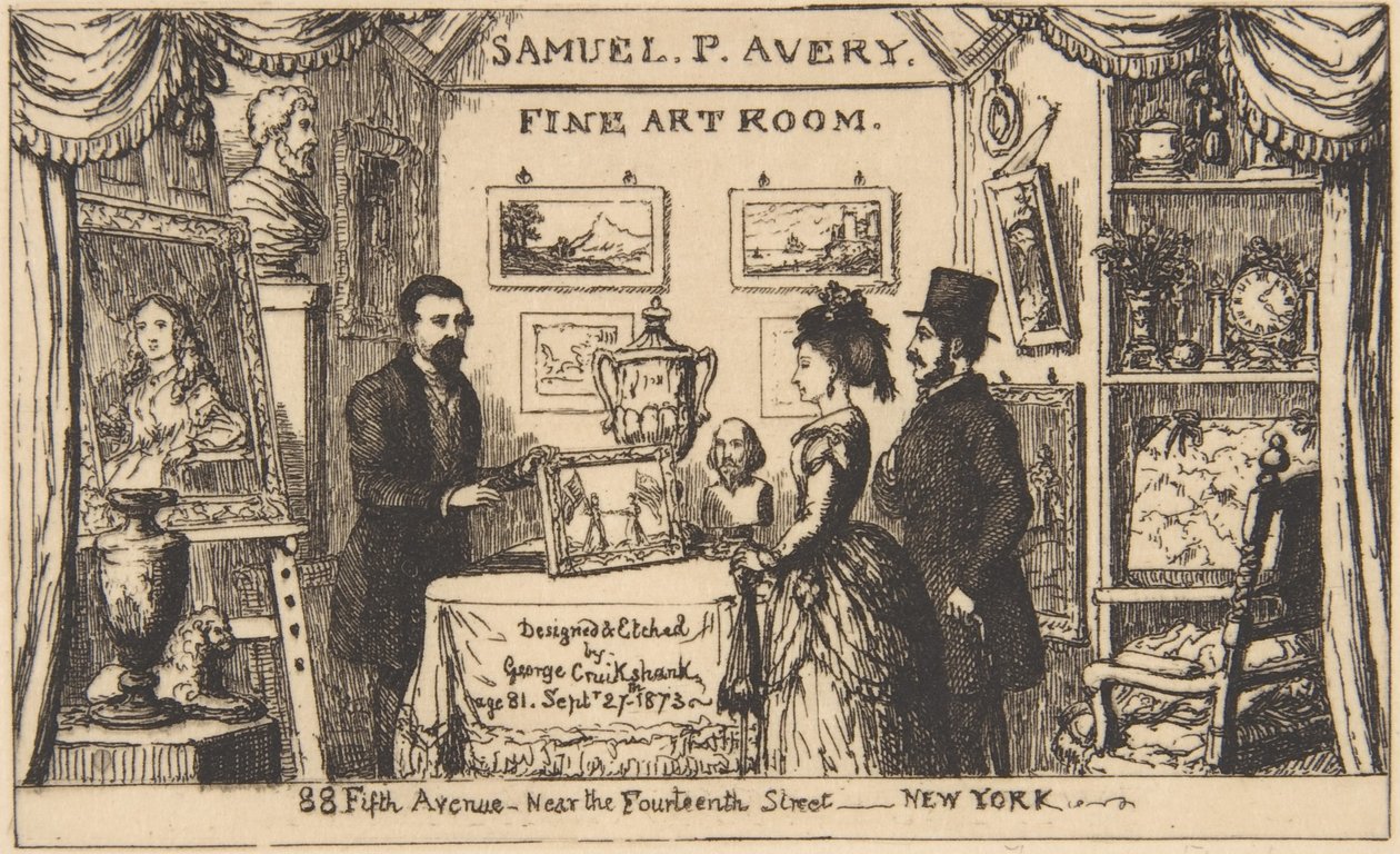 Carte publicitaire pour Samuel P. Avery - Salon des beaux-arts - George Cruikshank