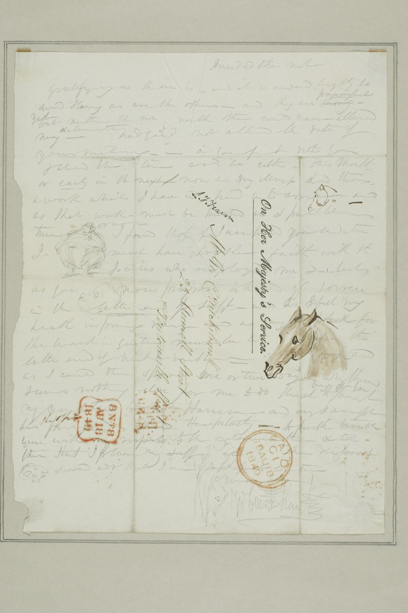 Sans titre (lettre de Cruikshank avec croquis d