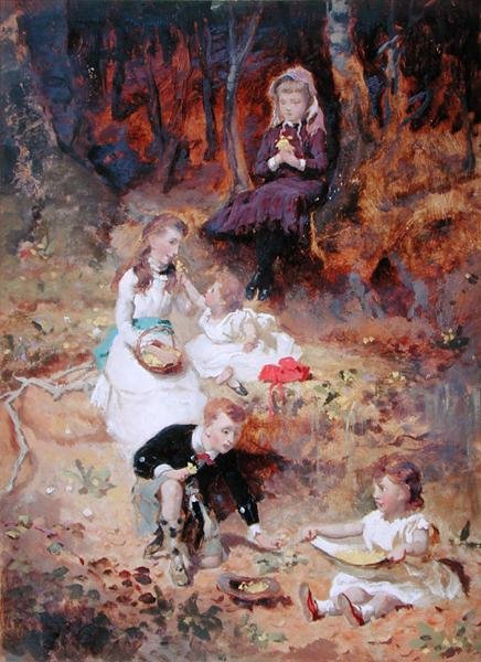 Cinq enfants jouant dans la forêt - George Elgar Hicks