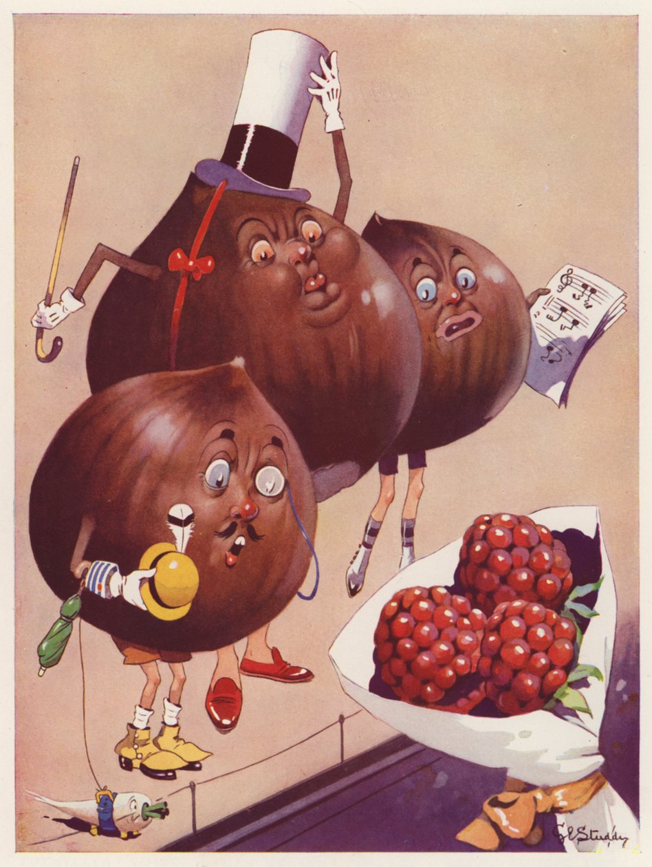 Châtaignes et bouquet de framboises (lithographie couleur) - George Ernest (after) Studdy