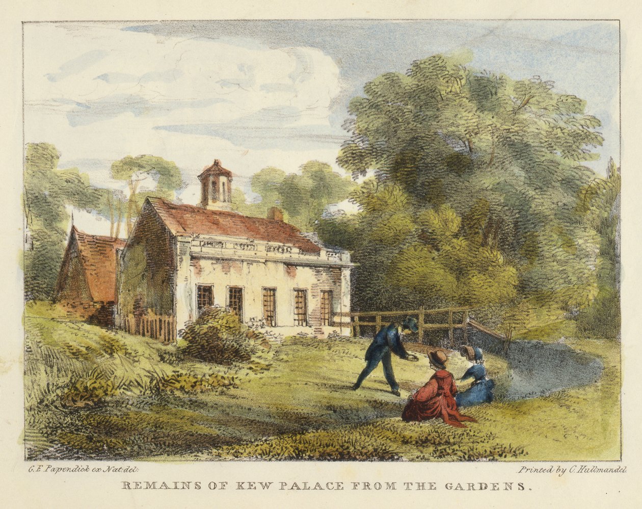 Vestiges du Palais de Kew depuis les jardins, planche 6 de Jardins de Kew : Une série de vingt-quatre dessins sur pierre, gravés par Charles Hullmandel (1789-1850) publiés en 1820 - George Ernest after Papendiek