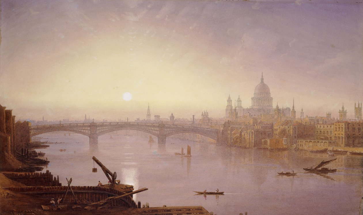 Pont de Southwark et cathédrale Saint-Paul depuis le pont de Londres : Soir - George Fennel Robson