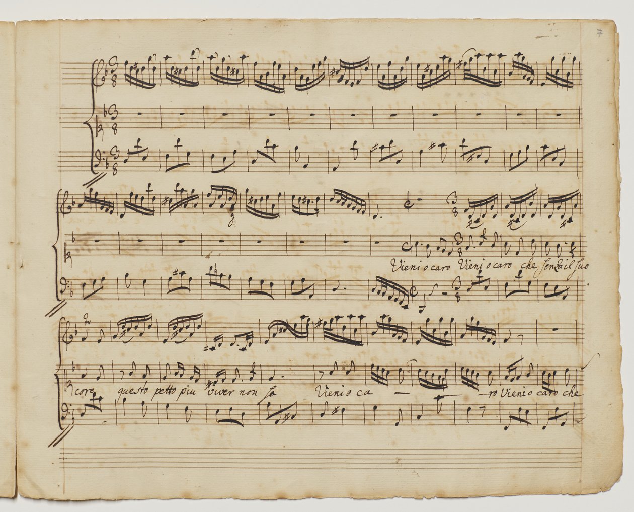 Vieni o caro che senza il suo core, f.7r de "Aditionall [sic] songs for Rinaldo", c.1717 - George Frederick Handel