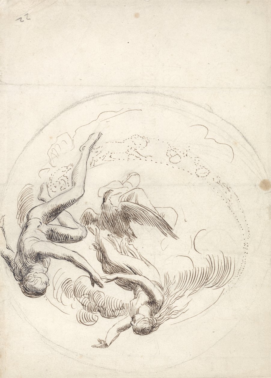 Étude pour une décoration de plafond circulaire (encre brune et graphite) - George Frederick Watts