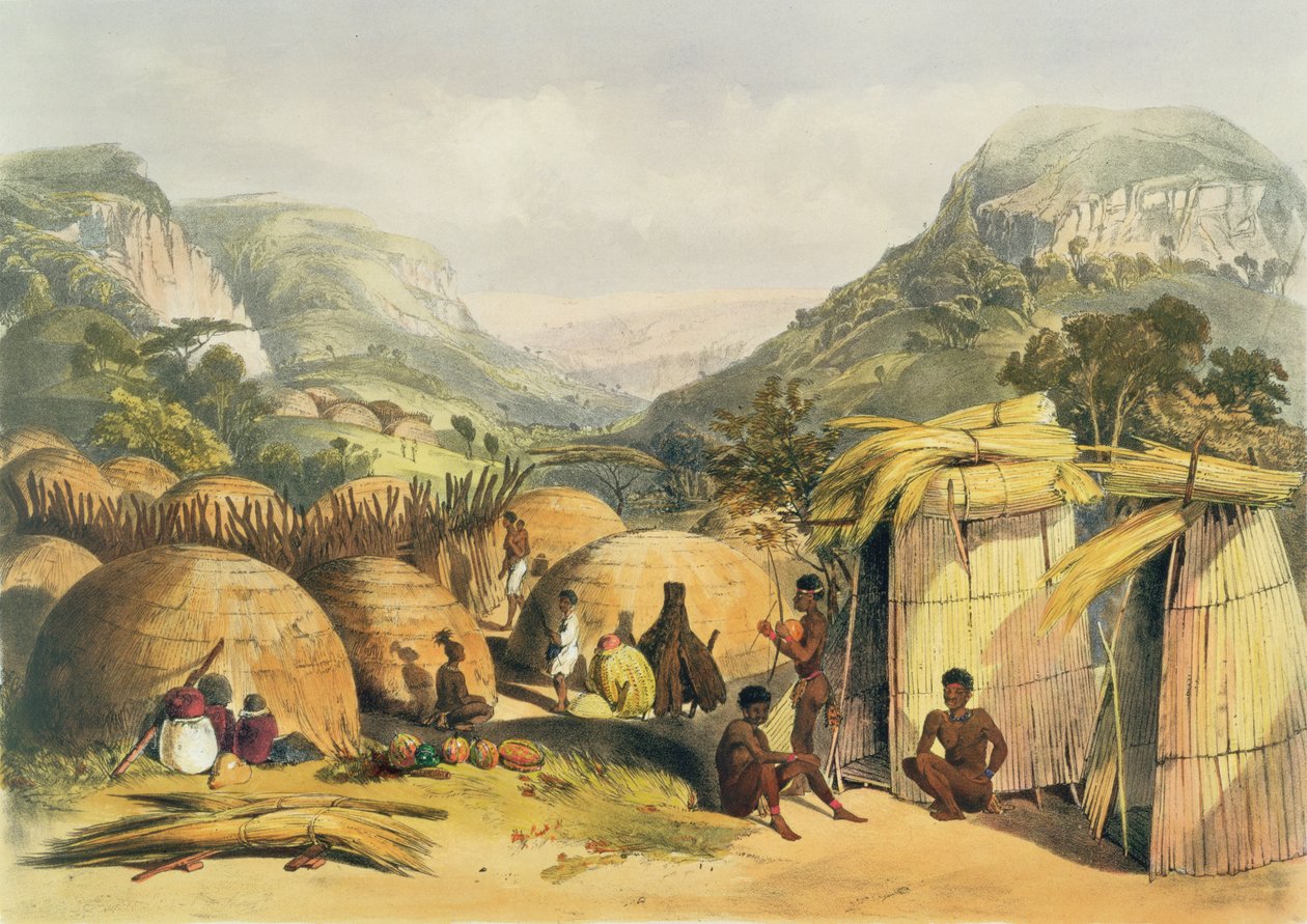 Inanda Kraal, Natal, planche 25 de Les Cafres Illustrés, 1849 - George French Angas