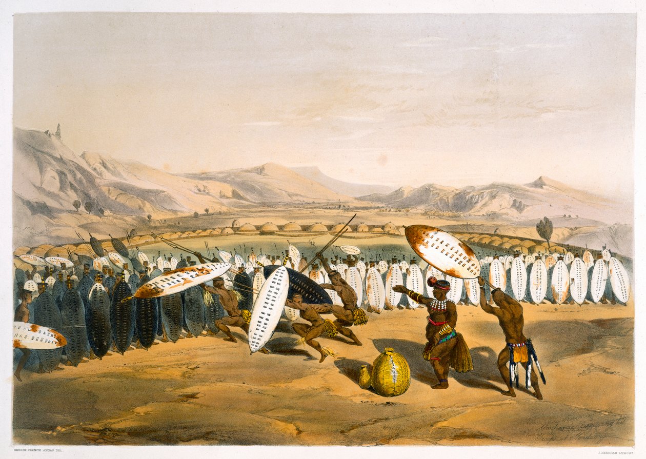 Umpanda passant en revue ses troupes à Nonduengi - George French Angas