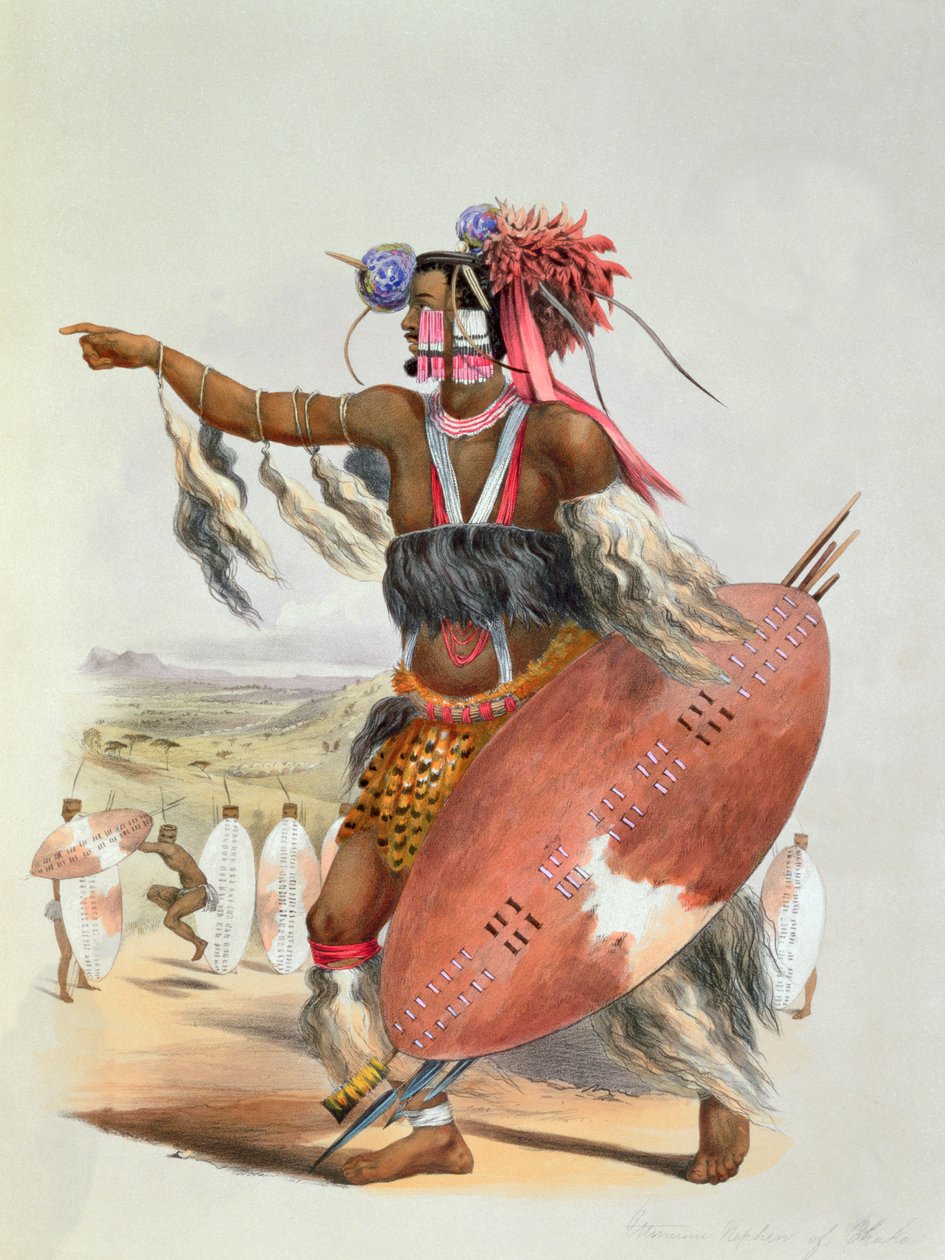 Guerrier zoulou, Utimuni, neveu de Chaka le dernier roi zoulou, 1849 - George French Angas