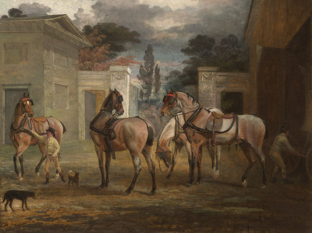 Quatre chevaux de carrosse rouans avec deux palefreniers, 1792 - George Garrard