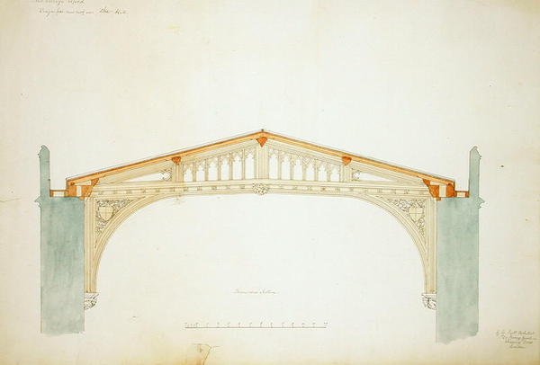 New College Oxford : Conception pour le nouveau toit de la salle - George Gilbert Scott