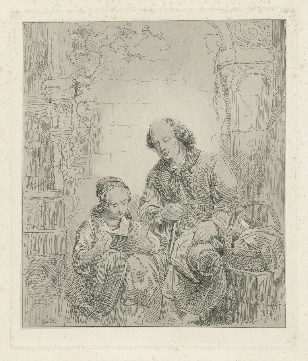 Jeune fille lisant un livre à un homme - George Gillis Haanen