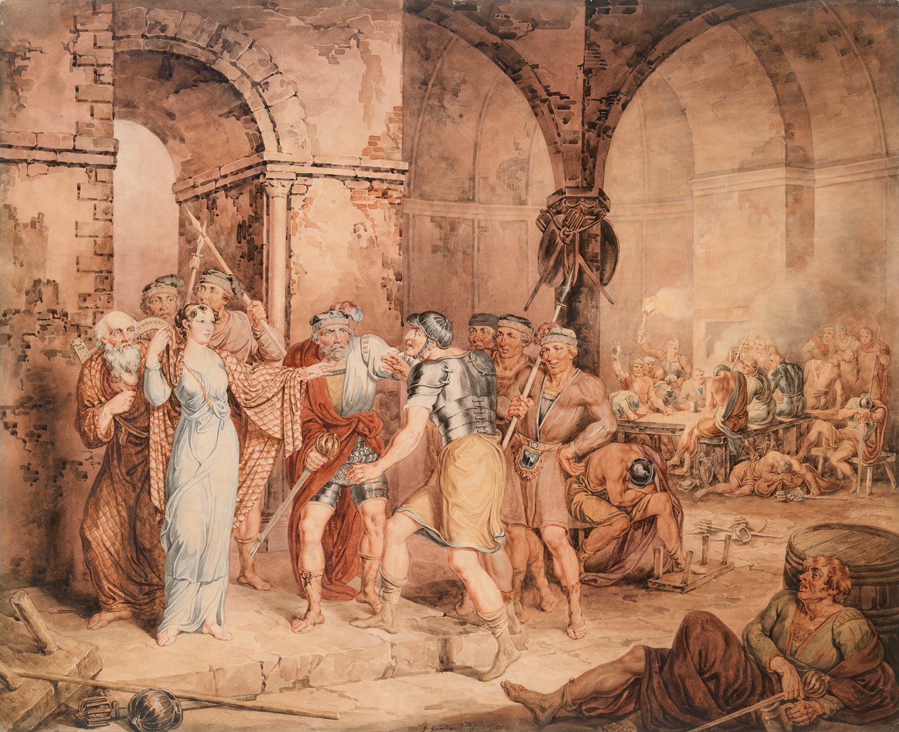 La salle des gardes, tirée de "La Dame du lac" de Sir Walter Scotts - George Grattan