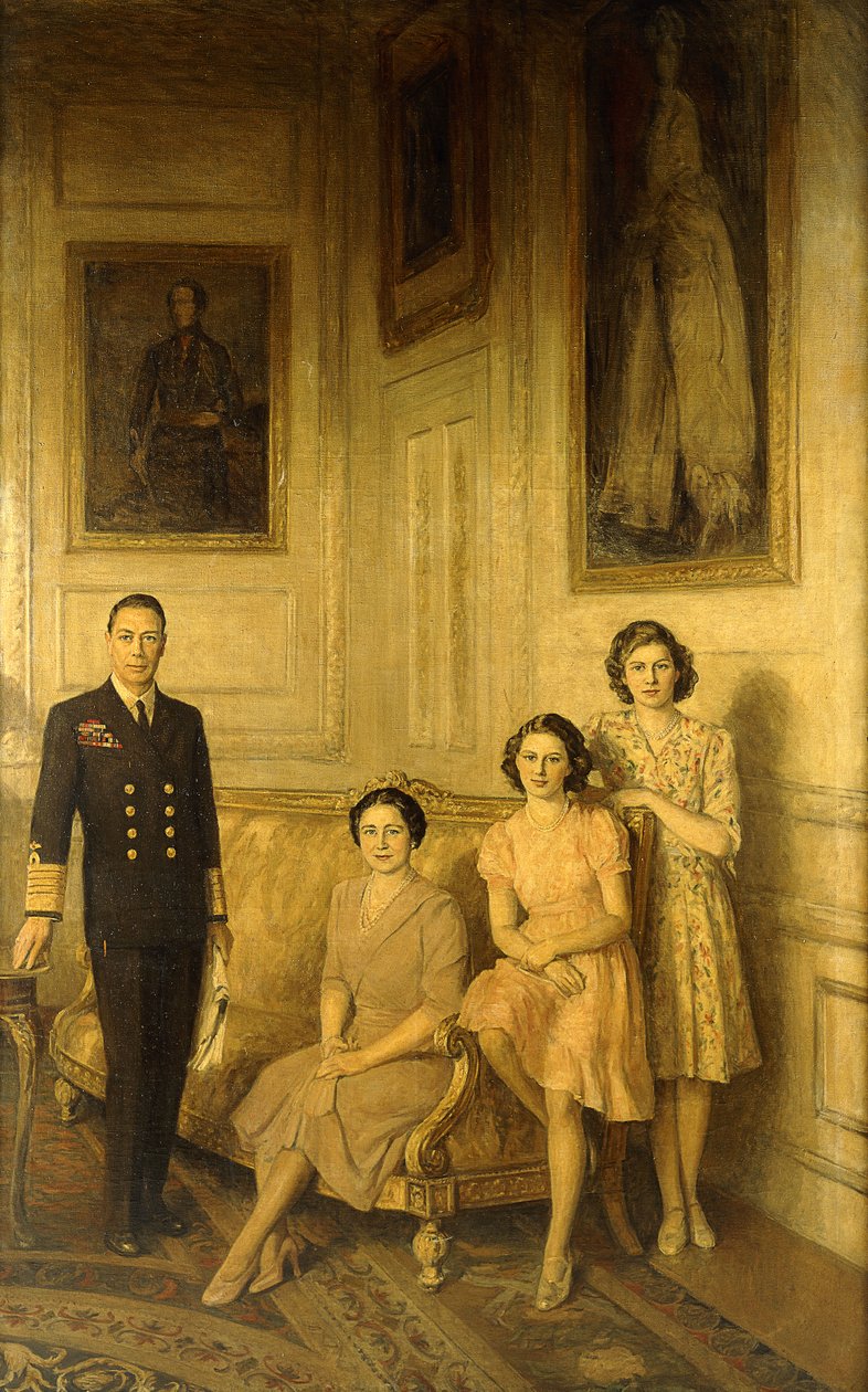 La Famille Royale : Roi George VI, Reine Elizabeth et leurs deux filles, Princesse Margaret et Princesse Elizabeth - George Harcourt