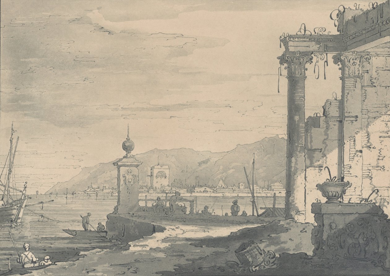 Scène côtière avec une ruine classique à droite, 1811 - George Hawkins