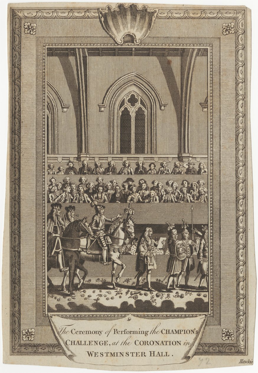 La cérémonie de la réalisation du défi du champion lors du couronnement dans le Westminster Hall - George Hawkins