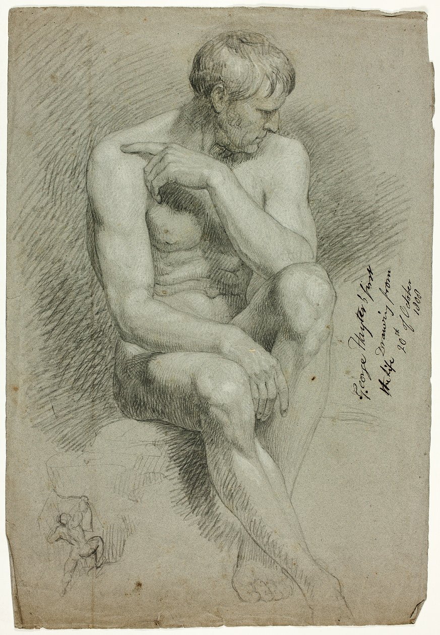 Homme nu assis avec croquis d