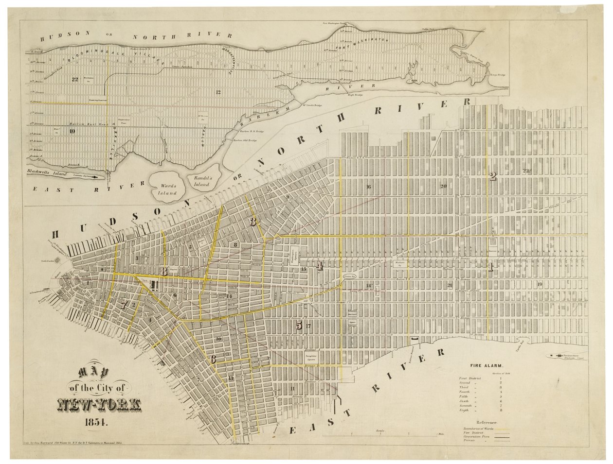 Carte de la ville de New-York, 1854 (gravure, encre sur papier) - George Hayward