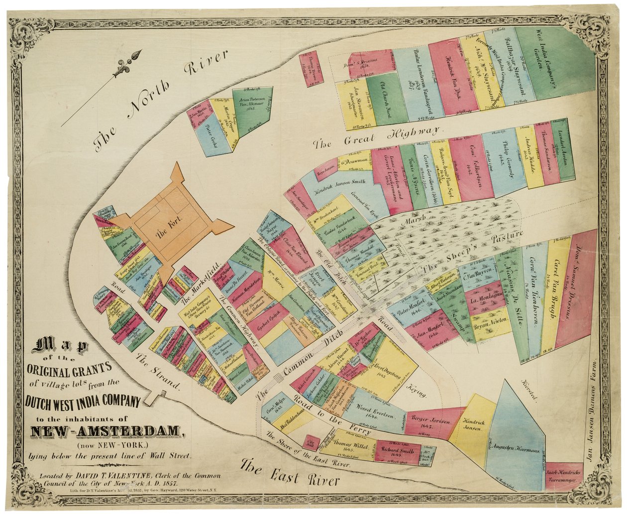 Carte des concessions originales de lots de village de la Compagnie néerlandaise des Indes occidentales aux habitants de New-Amsterdam (aujourd