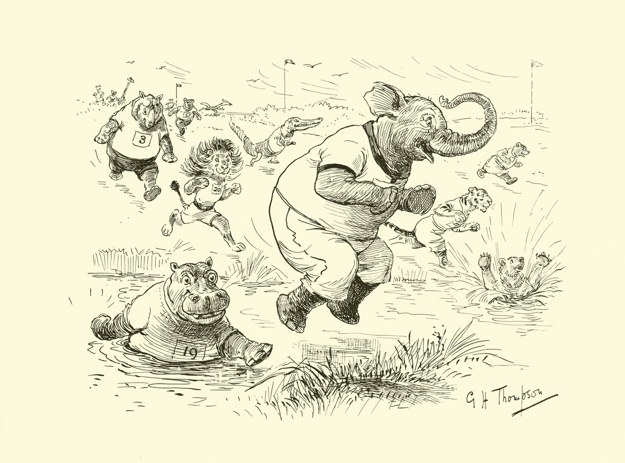 Les Animaux au Jeux Olympiques (litho) - George Henry Thompson