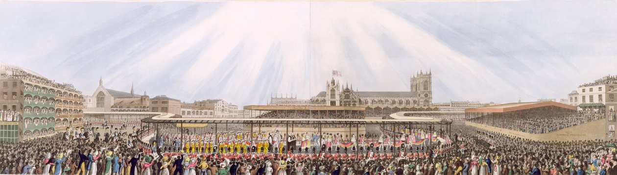 Vue de la Procession de Couronnement du Roi George IV de Westminster Hall à l