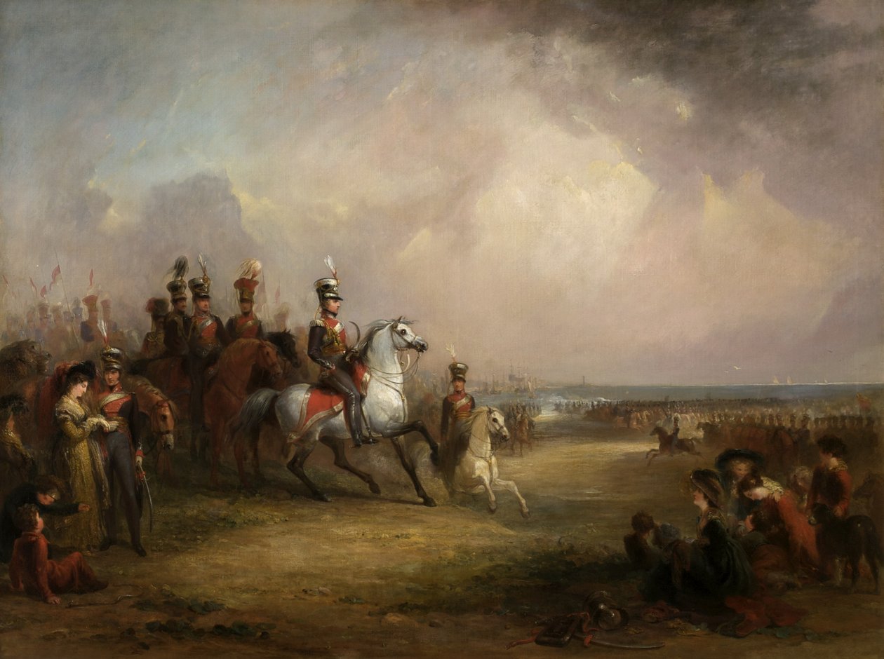 Colonel Sir John Leicester, Bt, et la cavalerie Yeomanry du roi du Cheshire exerçant sur les sables à Liverpool - George Jones