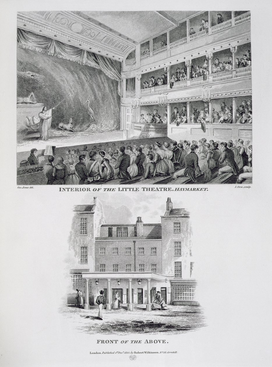Intérieur du Petit Théâtre, Haymarket à Londres et la façade, gravé par James Stow - George Jones