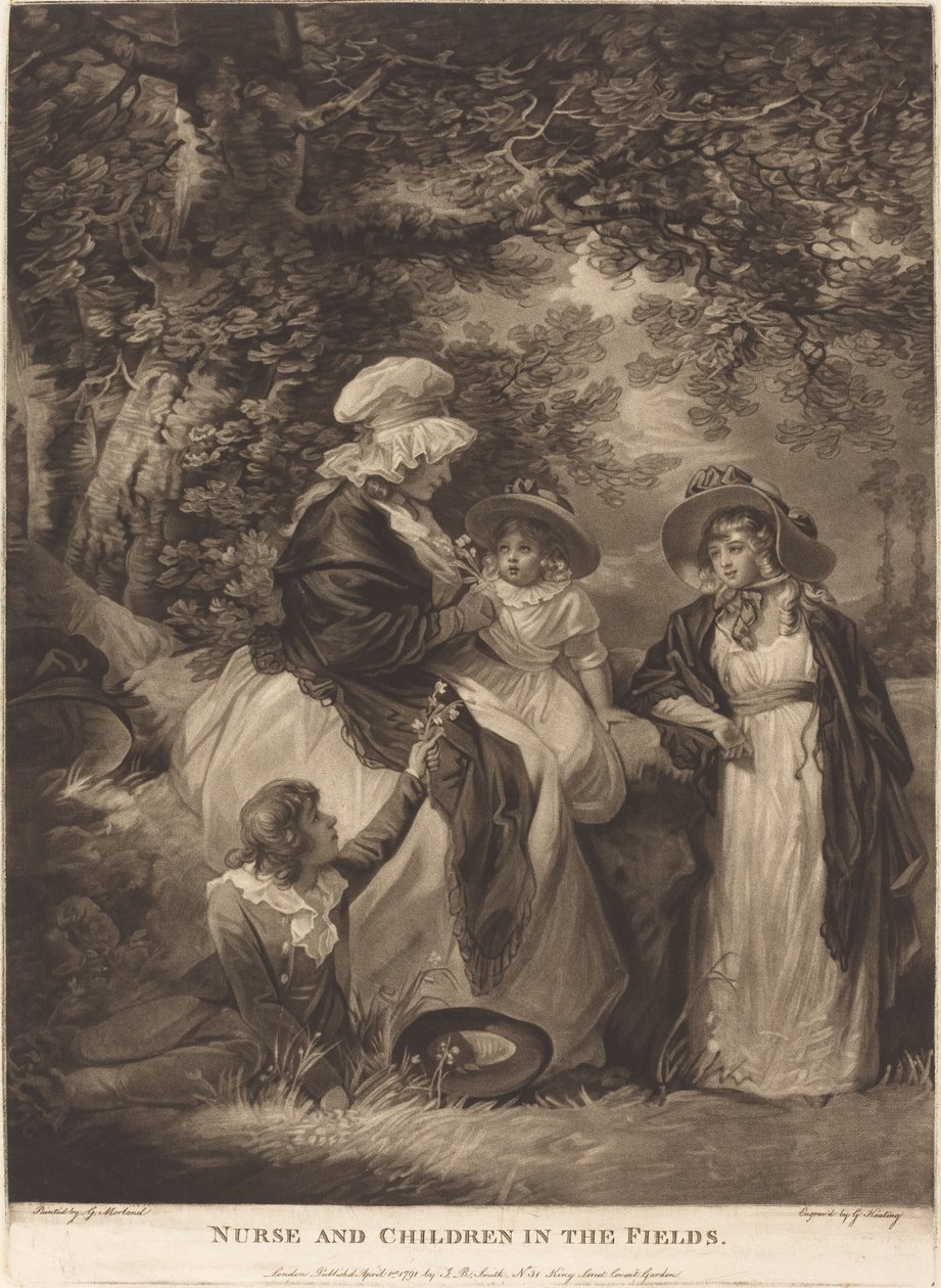 Infirmière et enfants dans les champs - George Keating after George Morland