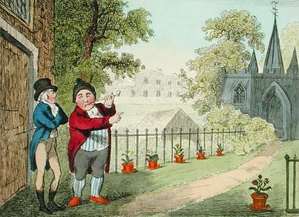 Montrant un jardin, gravé par Isaac Cruikshank, publié en 1796 - George Moutard (after) Woodward