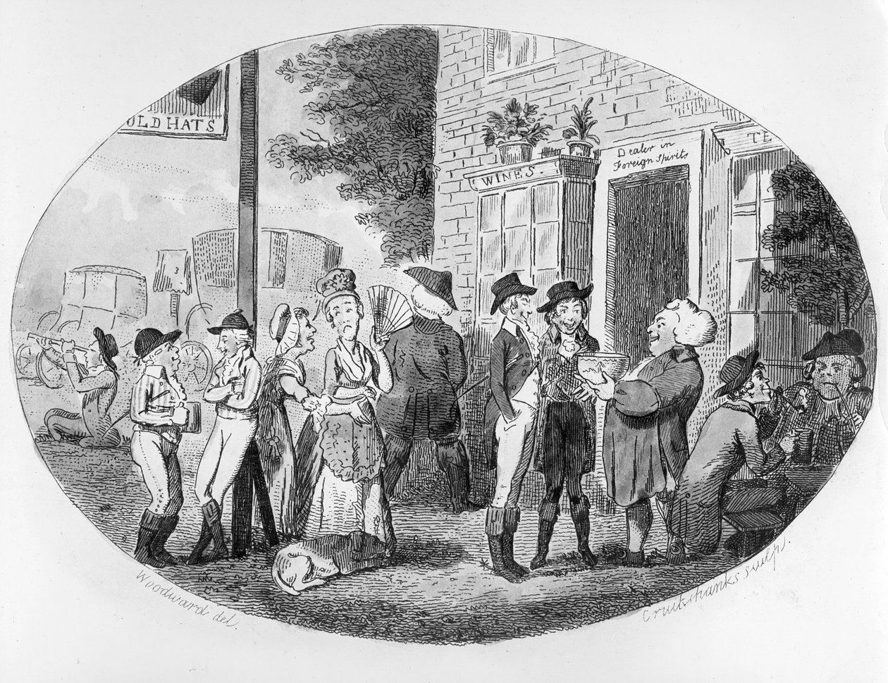 Devant la vieille taverne des chapeaux, gravé par Isaac Cruikshank - George Moutard Woodward