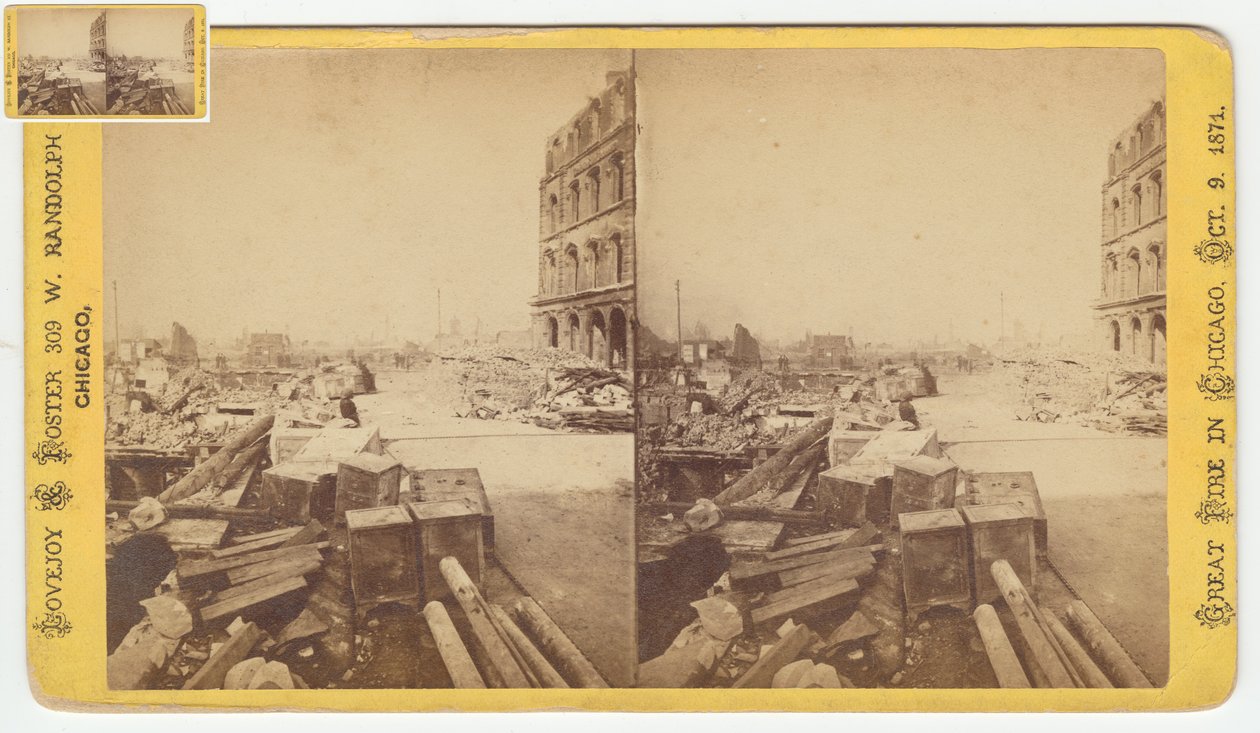 Stéréographe des coffres-forts pris dans les ruines de Dearborn Street après l
