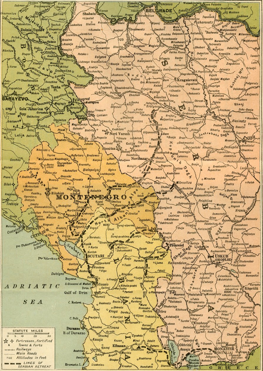Carte pour illustrer la retraite serbe, 1919 - George Philip and Son Ltd