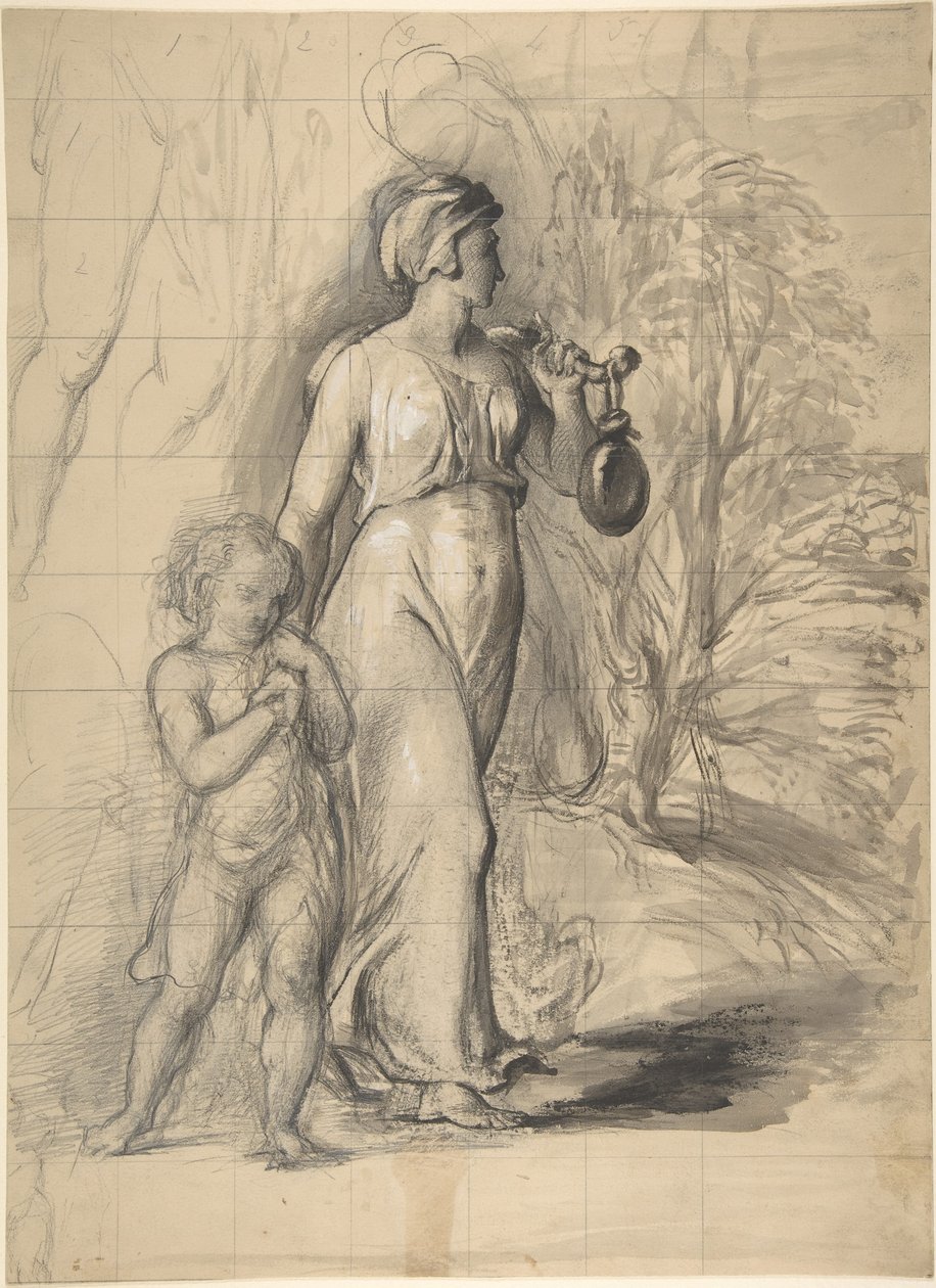 Agar et Ismaël dans le désert (recto) ; deux études de portrait de l
