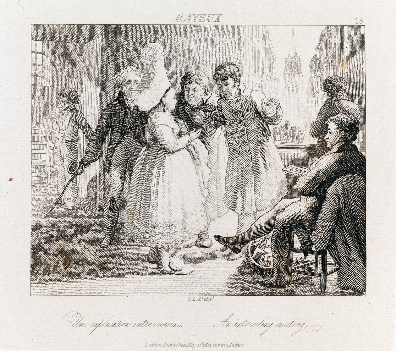 Rencontre intéressante - Bayeux, c.1821 (gravure) - George Robert Lewis