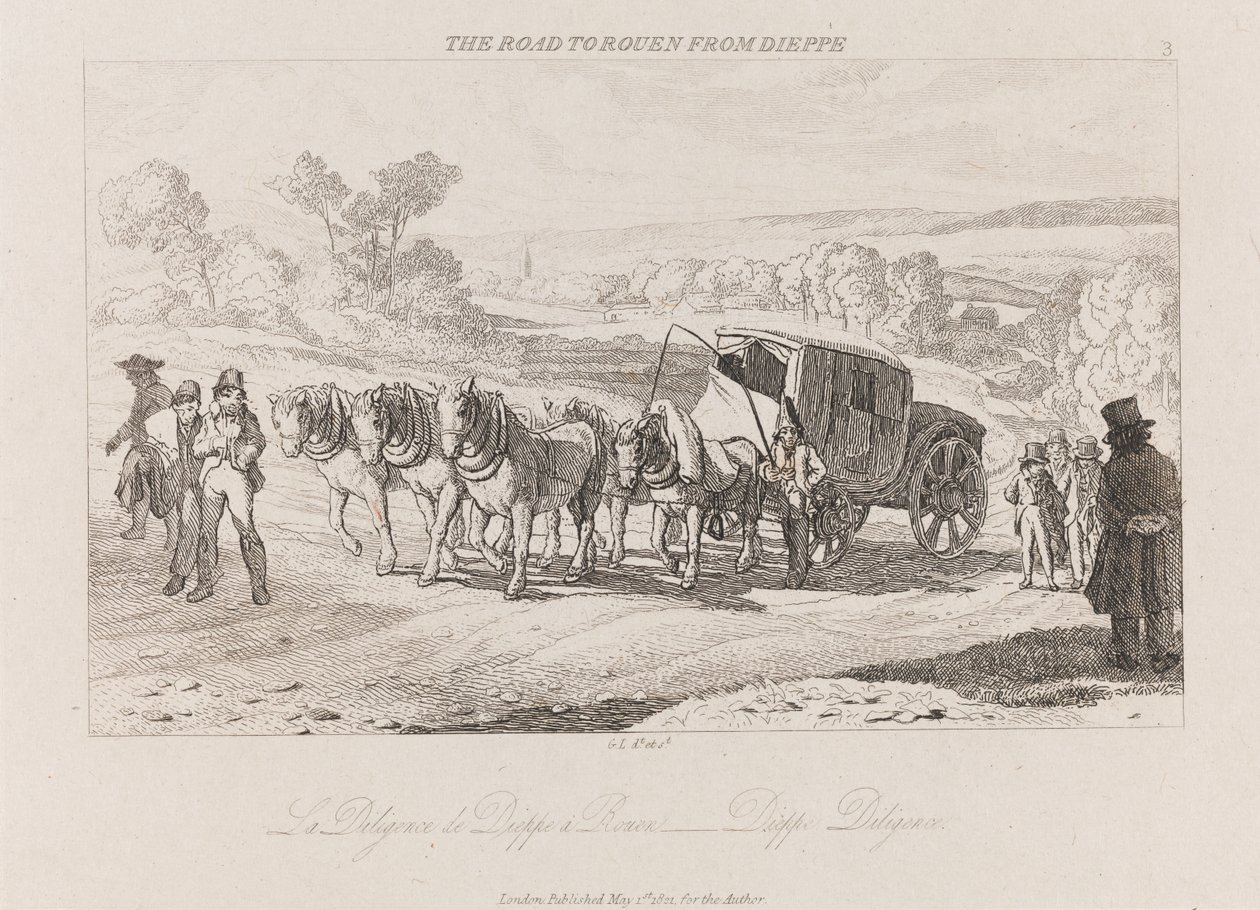 Route de Rouen depuis Dieppe, Diligence, c.1821 - George Robert Lewis