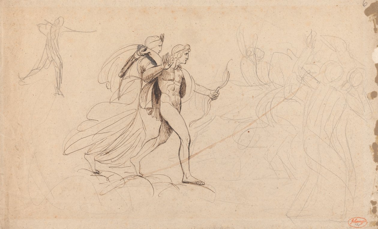 Apollon, Diane et le Cavalier dans *La mort des enfants de Niobé* - George Romney