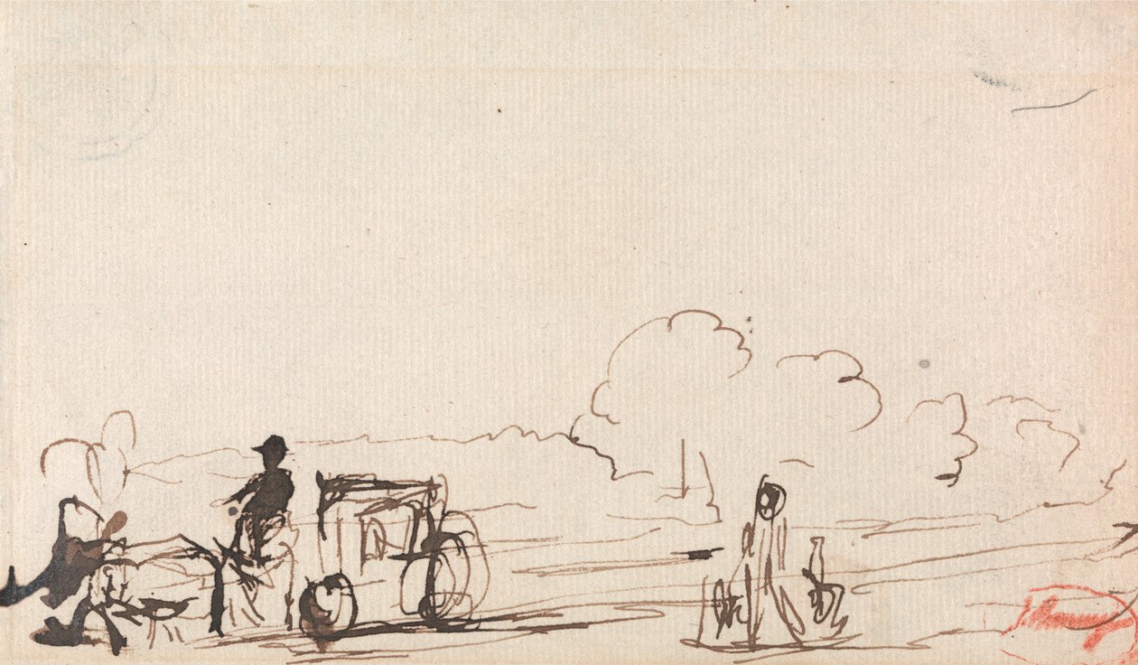 Une calèche sur une route de campagne - George Romney