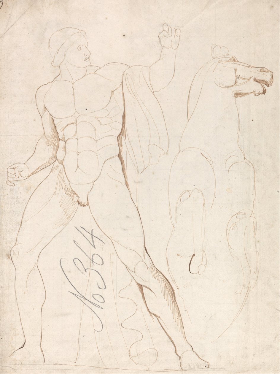 Nu masculin classique avec un cheval cabré - George Romney