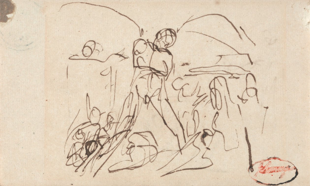 Composition figurative ; peut-être Samson et Dalila - George Romney
