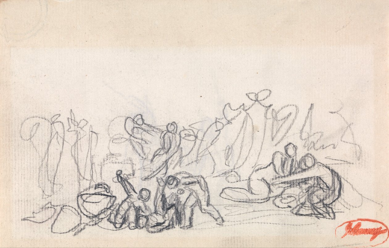 Groupe de personnages, probablement des femmes et des enfants en train de jouer - George Romney