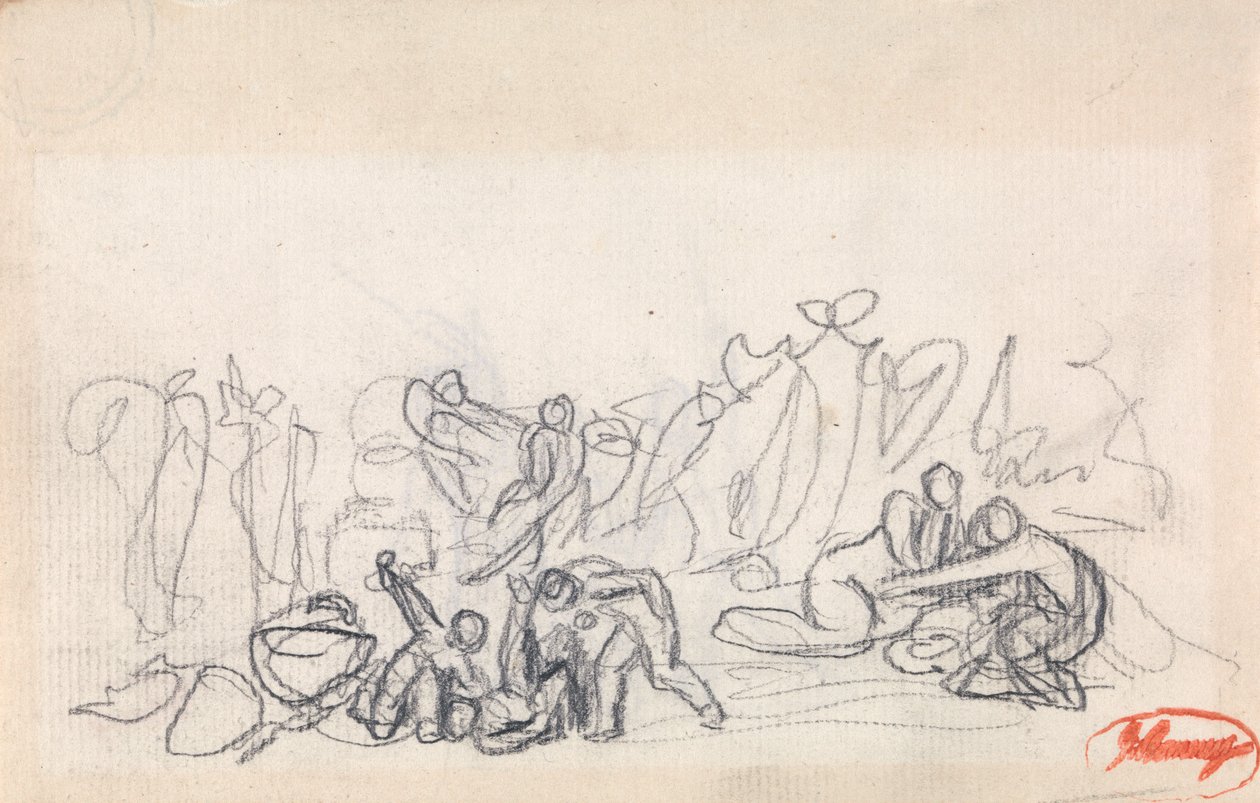 Groupe de personnages, peut-être des femmes et des enfants en train de jouer - George Romney