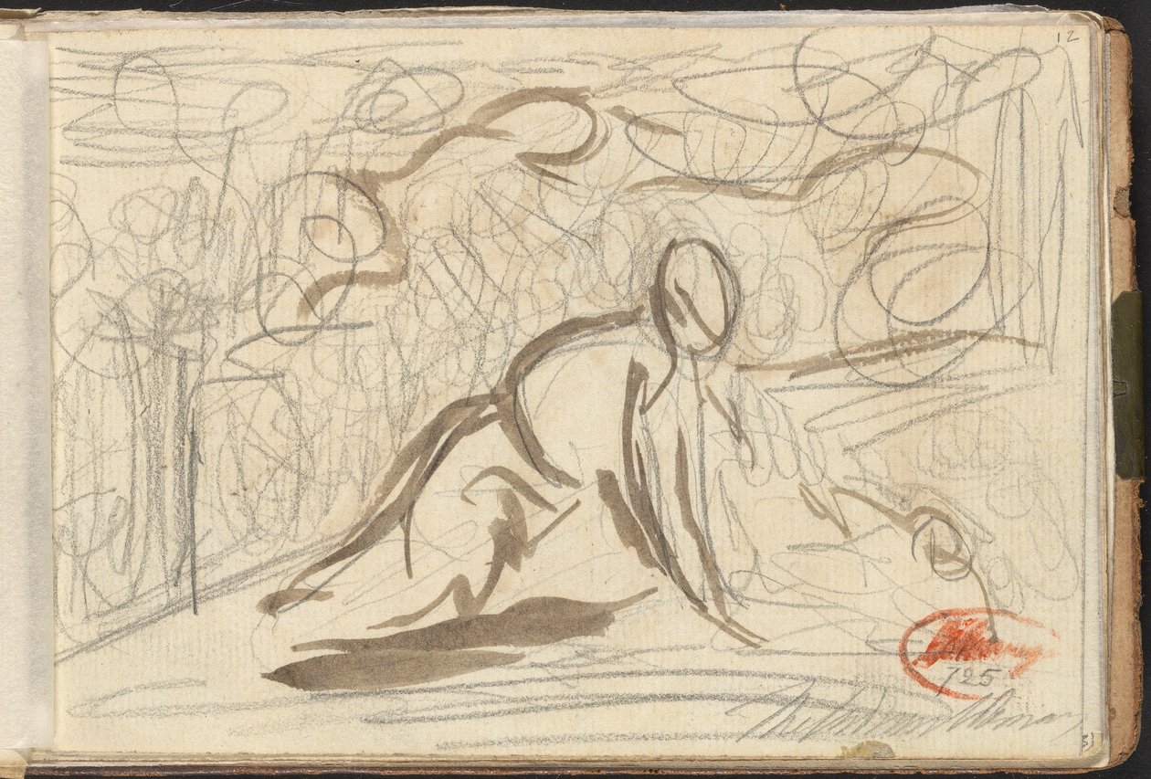 Personnage à genoux, entouré d