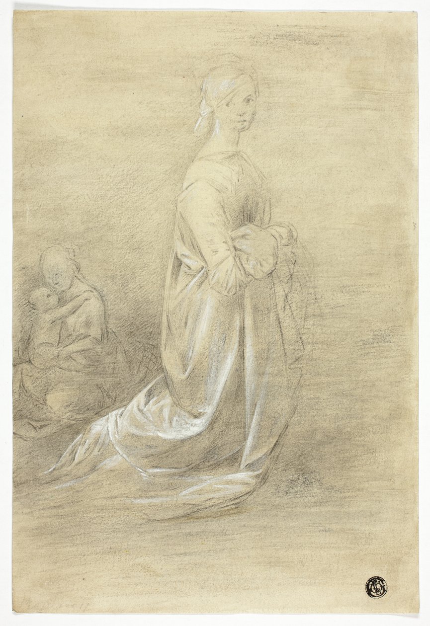 Femme agenouillée, mère et enfant assis - George Romney