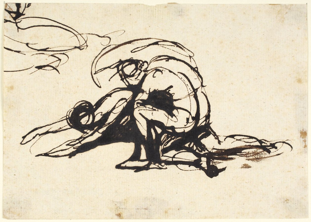 Personnage nu penché sur un personnage à terre - George Romney